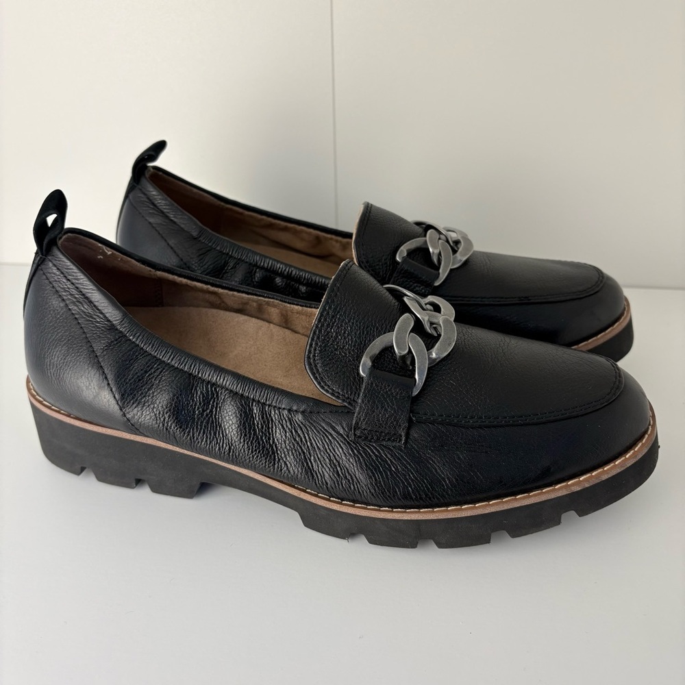 Vionic Cynthia Black Leather Chain Slip On Loafers - Picture 5 of 7
